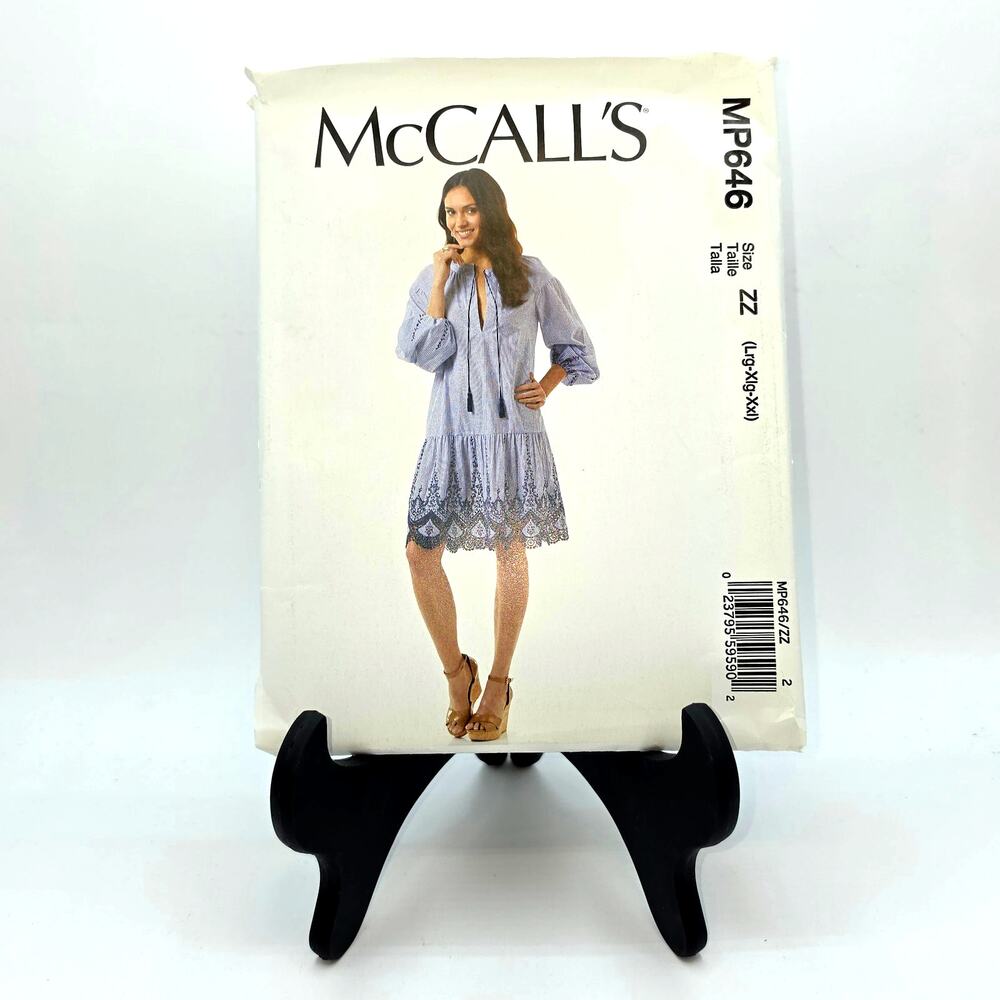 McCall's MP646 Misses Pullover V-Neck Dress Pattern Plus Size L-XXL Uncut 2017